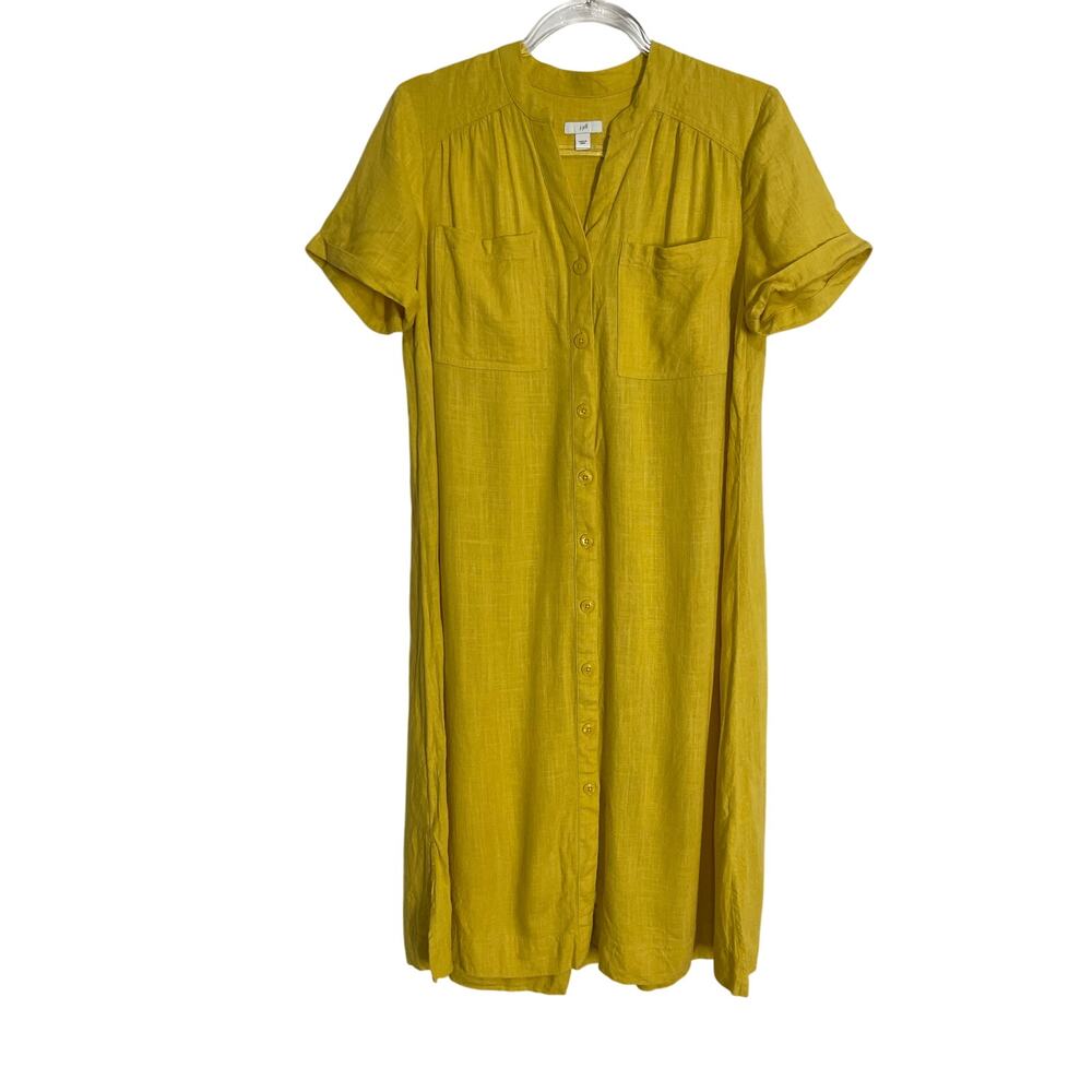 J.Jill Patch Pocket Shirt Dress Polenta Yellow Size Small Linen Blend No Belt